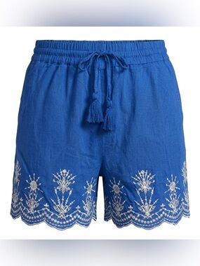 Loft blue embroidered silky loose fitting 3” shorts size large elastic waist